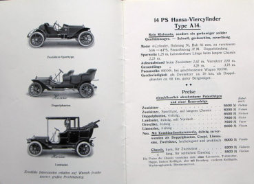 Hansa-Lloyd Modelprogram 1910 Carbrochure (10089)